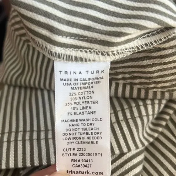 New Trina Turk Dearest Olive Striped Linen Blend Shorts - Sz 4 - Picture 13 of 14